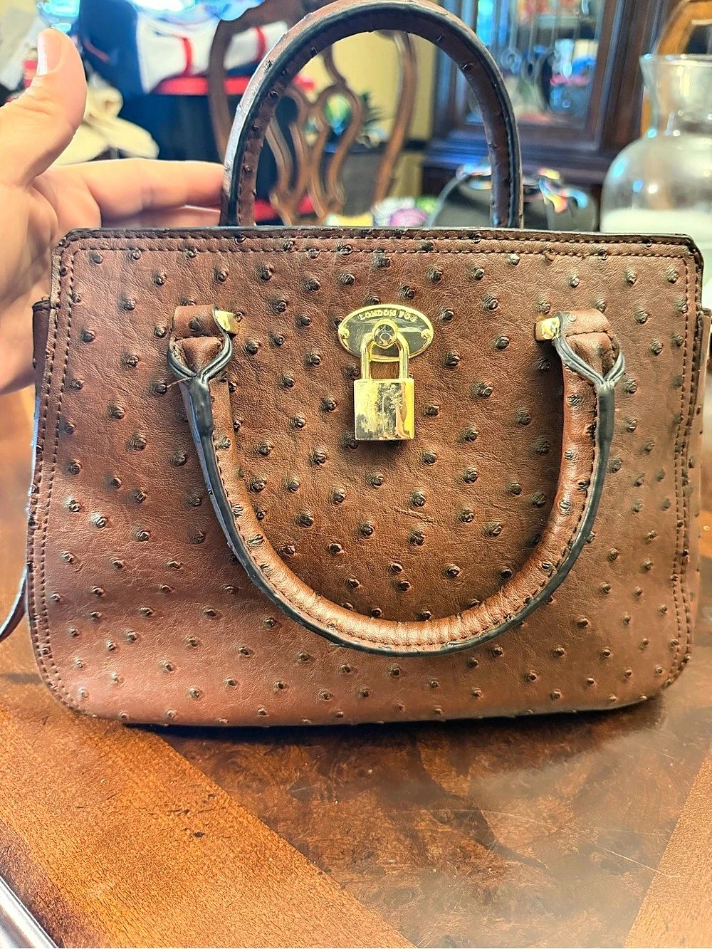 London Fog Brown Satchel Gold-Tone Hardware no strap includes 20